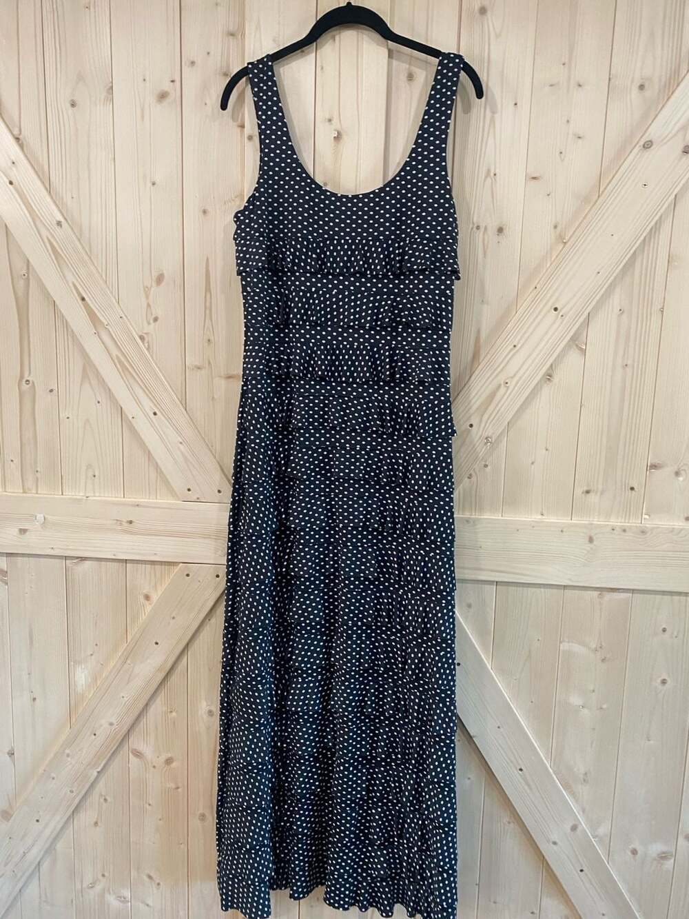 Tango Mango Black White Polka Dot Ruffle Maxi Dress Sleeveless medium